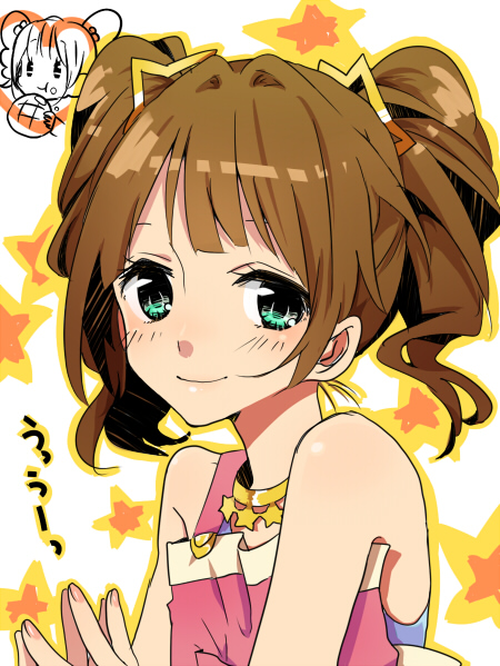 brown_hair, close-up, green_eyes, idolmaster, jewelry, necklace, smile, solo