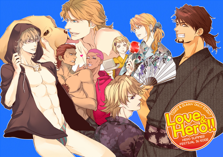 6+boys, alternate_hairstyle, antonio_lopez, barnaby_brooks_jr, bikini, blonde_hair, brown_hair, candy_apple