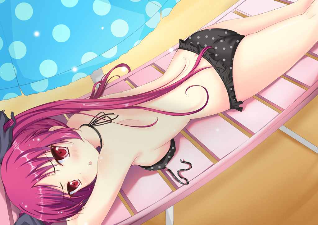 beach_umbrella, bikini, blush, cthugha_(nyaruko-san), feijitian, haiyore!_nyaruko-san, long_hair, looking_at_viewer