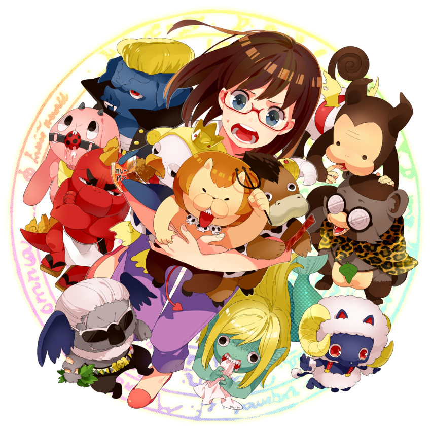 1girl, azazel, beelzebub_(azazel-san), blue_eyes, brown_hair, character_request, glasses, gum_(gmng)