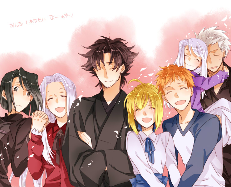 4girls, archer, black_hair, blonde_hair, brother_and_sister, emiya_kiritsugu, emiya_shirou, family