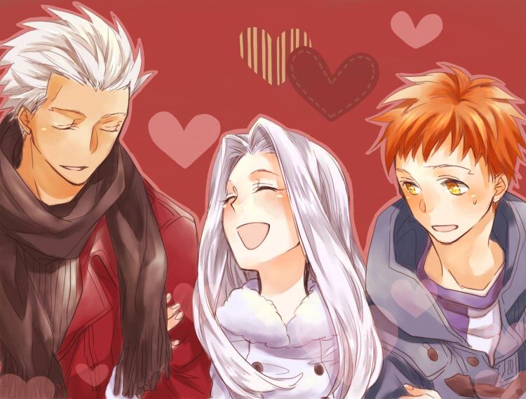 2boys, archer, coat, dark_skin, emiya_shirou, fate/stay_night, fate/zero, fate_(series)