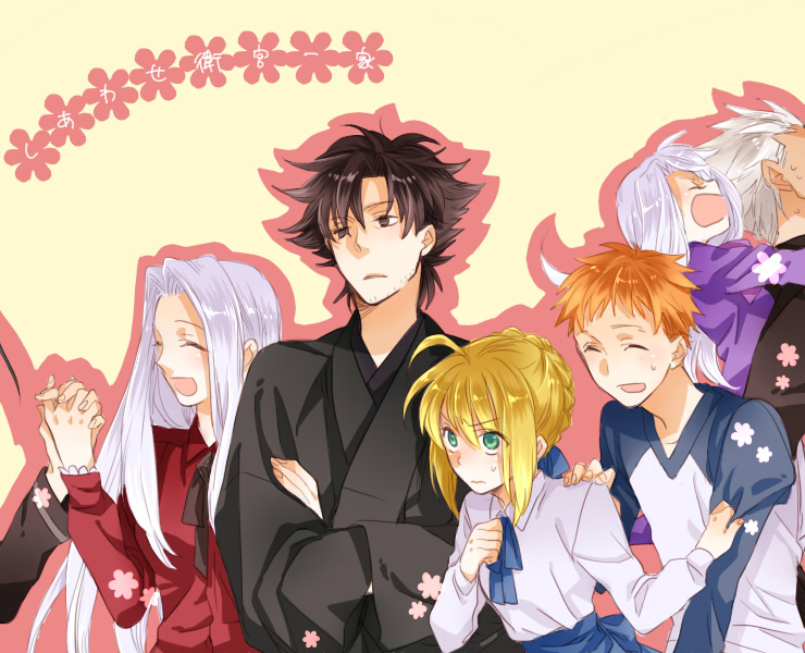 3girls, archer, black_hair, blonde_hair, brother_and_sister, daisuki-dessu, emiya_kiritsugu, emiya_shirou