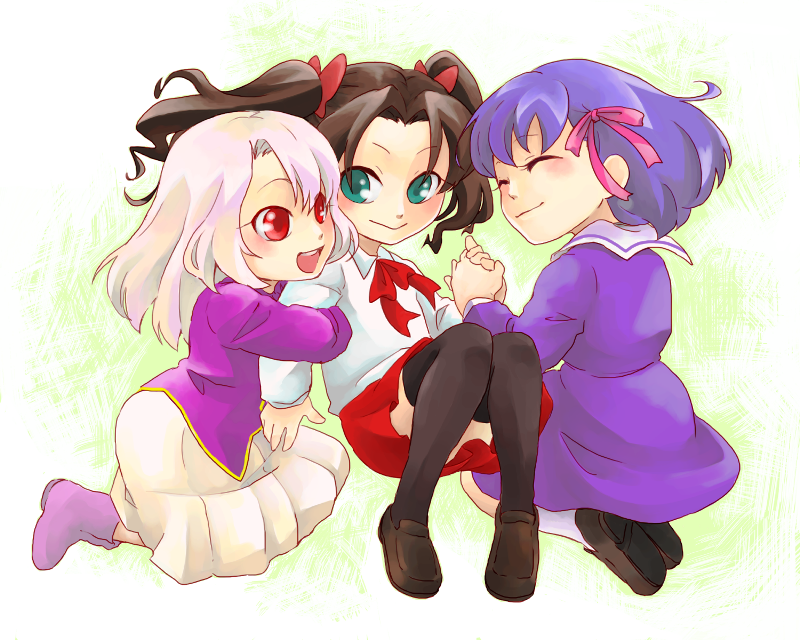 black_legwear, blue_eyes, brown_hair, child, dress, fate/zero, fate_(series), illyasviel_von_einzbern