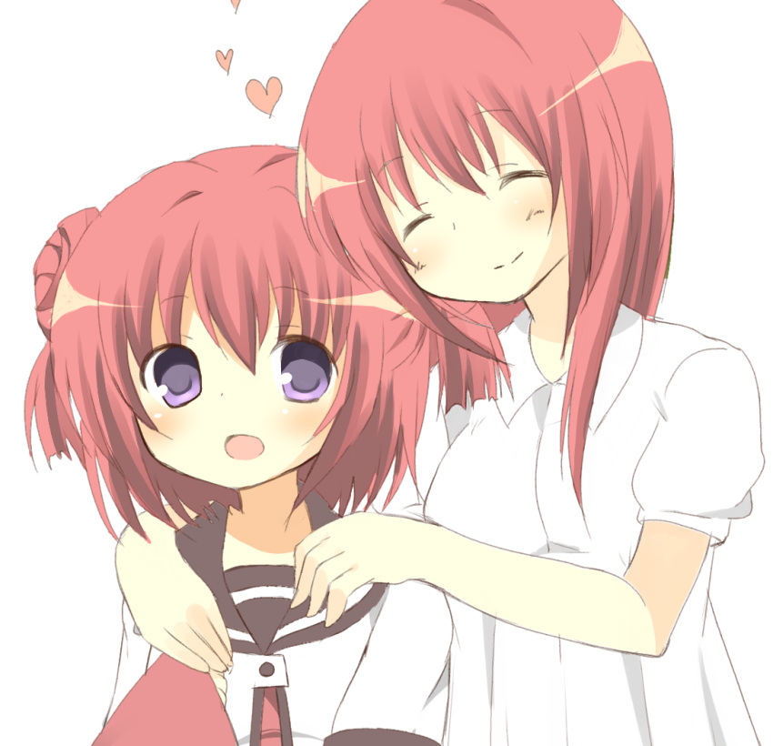 ^_^, akaza_akane, akaza_akari, blue_eyes, closed_eyes, double_bun, eyes_closed, heart