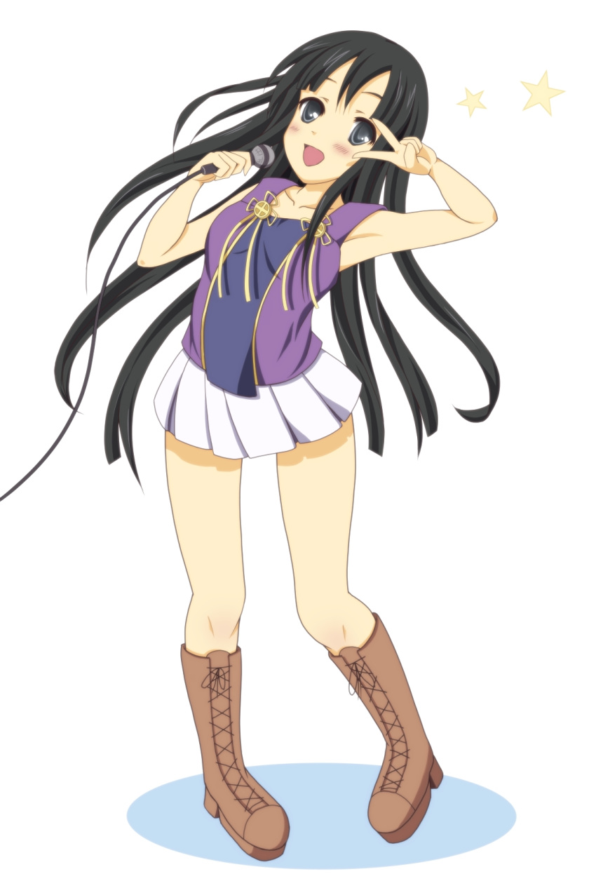 1girl, akiyama_mio, black_eyes, black_hair, blush, breasts, clo_noa, highres, hime_cut, k-on!, kannagi, large_breasts, long_hair, microphone, nagi, nagi_(cosplay), solo, wink