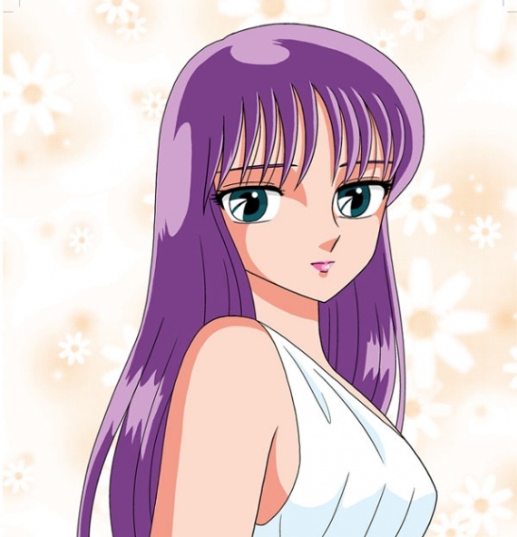 athena_(saint_seiya), blue_eyes, long_hair, purple_hair, saint_seiya, saori_kido, smile, tagme