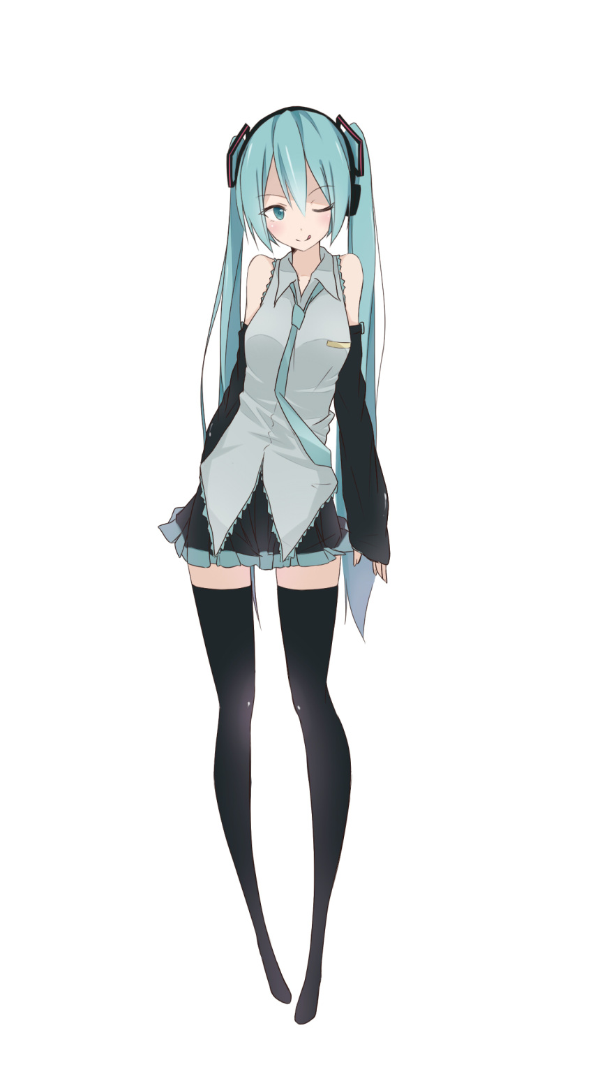 :q, aqua_eyes, aqua_hair, detached_sleeves, hatsune_miku, headphones, highres, long_hair