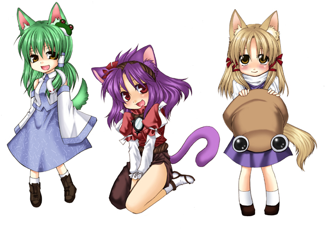 bad_id, cat_ears, cat_tail, dog_ears, dog_tail, kochiya_sanae, moriya_suwako, ogera