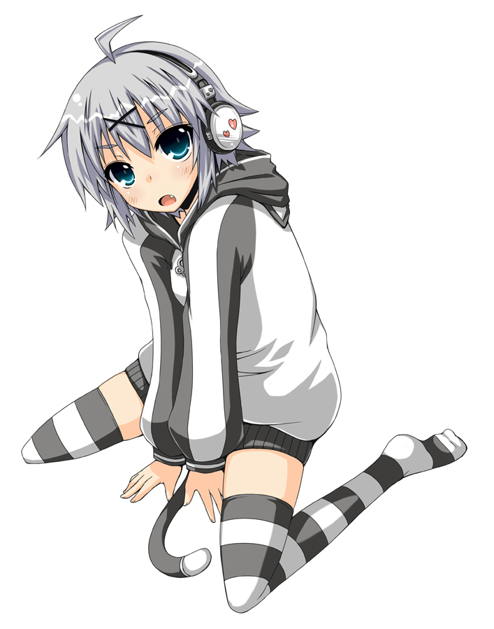 cat_tail, headphones, looking_at_viewer, open_mouth, original, rock_heart, short_hair, showgirl