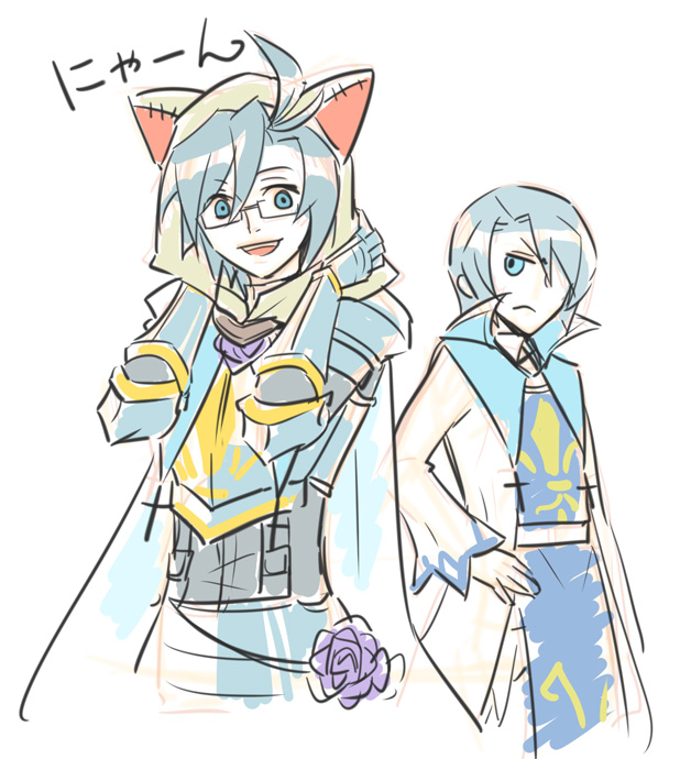 ahoge, alternate_costume, animal_ears, animal_hat, armor, blue_eyes, blue_hair, breastplate