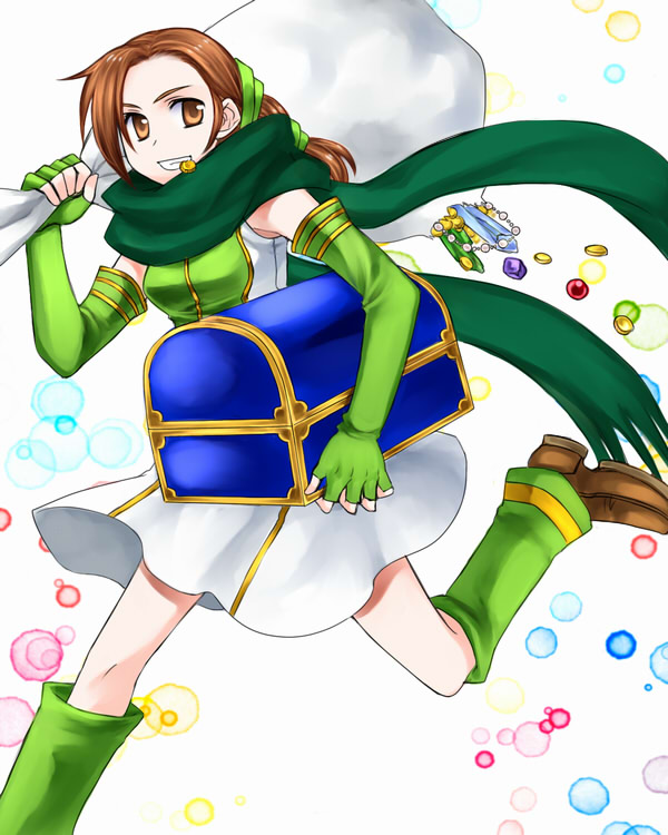 74, bag, boots, brown_eyes, brown_hair, cath, coin, crystal