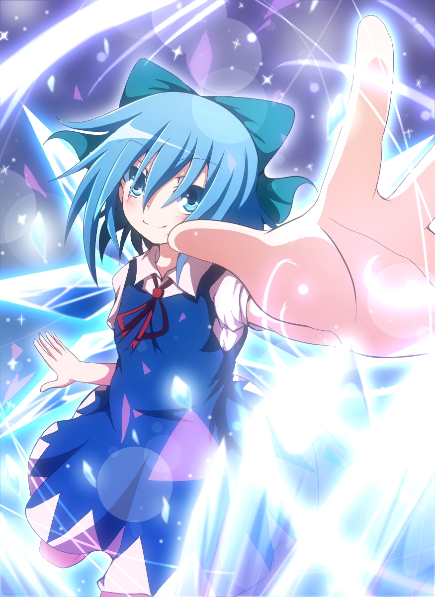 blue_eyes, blue_hair, bow, cirno, do_(4-rt), dress, hair_bow, highres