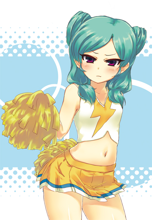 beta_(inazuma_eleven), blush, cheerleader, green_hair, inazuma_eleven, inazuma_eleven_(series), inazuma_eleven_go, inazuma_eleven_go_chrono_stone