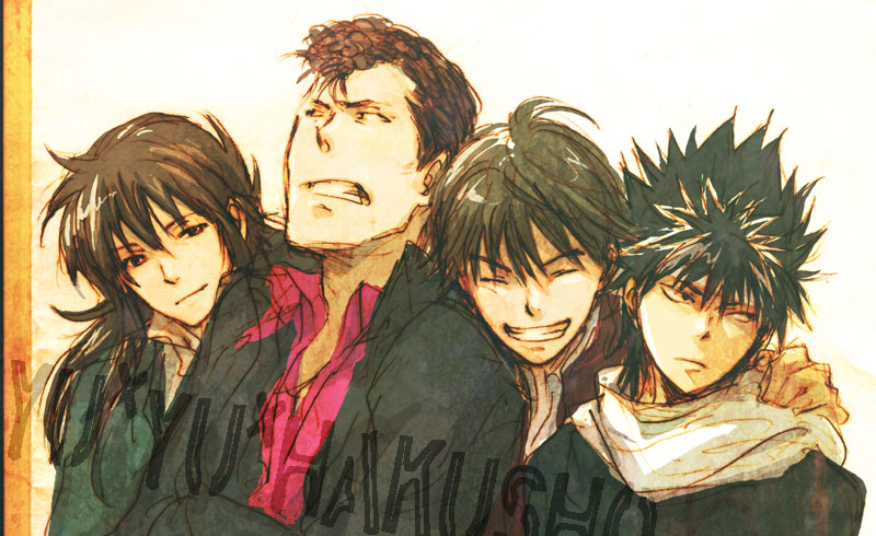 acaco, black_hair, brown_hair, hiei, kurama, kuwabara_kazuma, male, multiple_boys, orange_hair, red_hair, redhead, urameshi_yuusuke, yu_yu_hakusho, yuu_yuu_hakusho