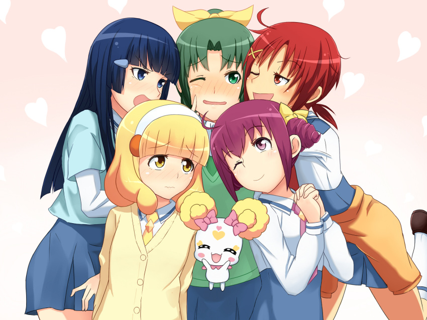 ;d, aoki_reika, arguing, bangs, blonde_hair, blue_eyes, blunt_bangs, blush