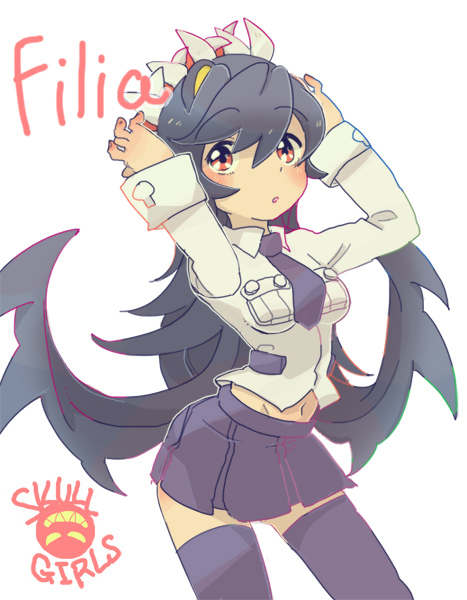extra_mouth, filia_(skullgirls), long_hair, necktie, rawan, red_eyes, samson_(skullgirls), skullgirls