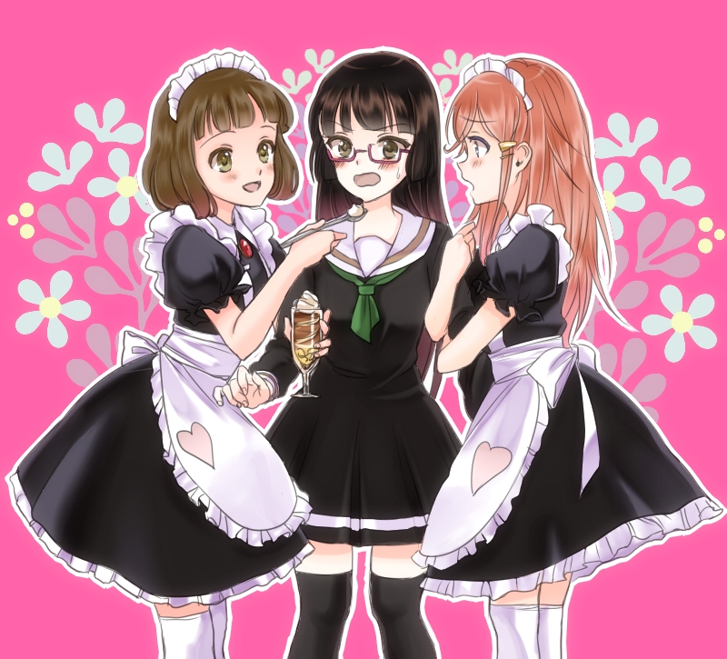arm_holding, black_hair, blush, brown_hair, chiaki_kurihara, endou_mami, feeding, female