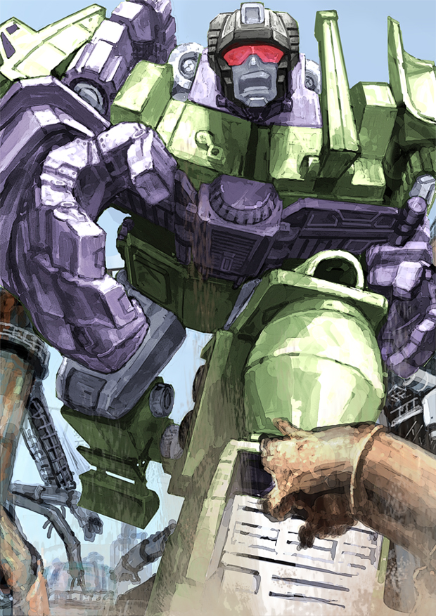 :o, angry, decepticon, devastator_(transformers), foreshortening, hk1, leaning_forward, leg_lift