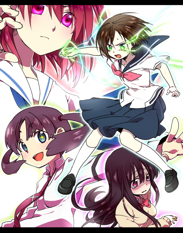 brown_hair, glowing, glowing_eyes, green_eyes, hanada_kirame, lightning, long_hair, mahjong