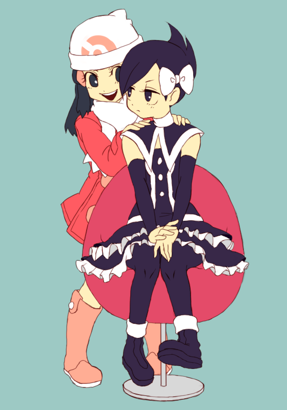 black_eyes, black_hair, bow, gothic_lolita, hair_bow, hair_ornament, hat, hikari_(pokemon)