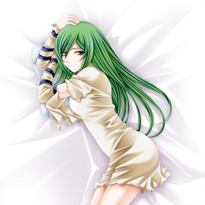 bed, detached_sleeves, dress, fire_emblem, fire_emblem:_akatsuki_no_megami, fire_emblem:_souen_no_kiseki, green_eyes, green_hair