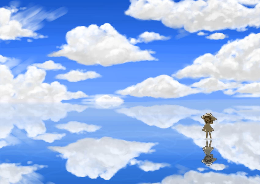 cloud, clouds, copyright_request, dress, hat, reflection, reflectional_symmetry, salt_flats