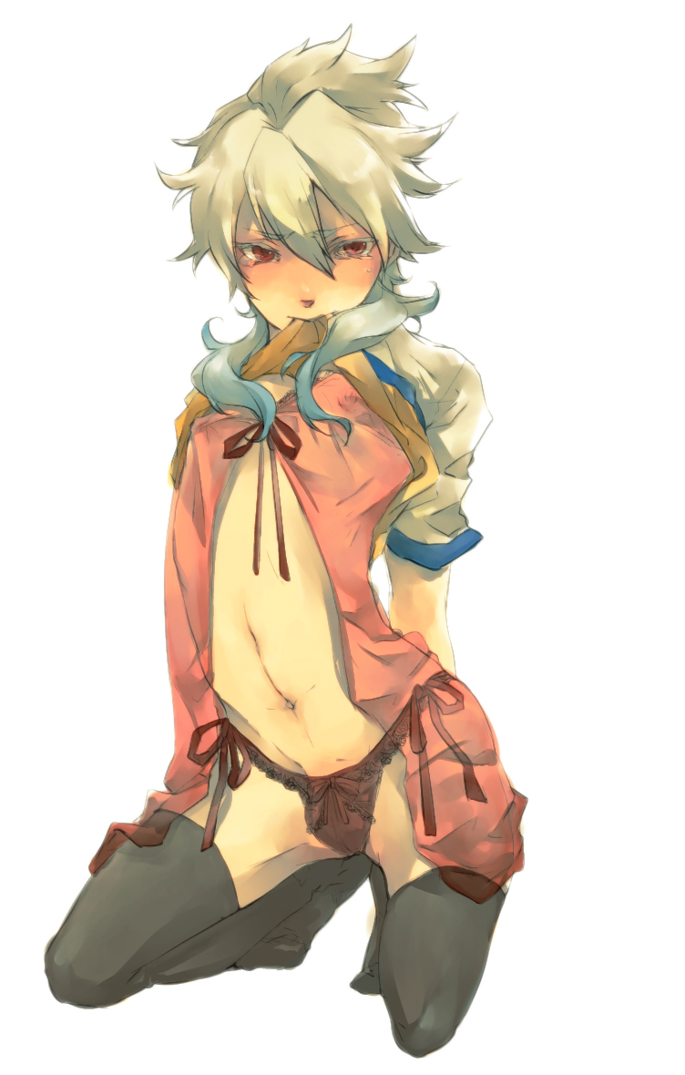arched_back, crossdressinging, hakuryuu_(inazuma_eleven), inazuma_eleven, inazuma_eleven_(series), inazuma_eleven_go, kneeling, long_hair