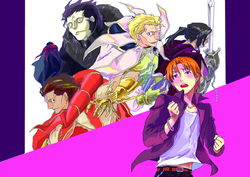absurdres, aikawa_taro, armor, black_eyes, black_hair, blonde_hair, book, caster_(fate/zero)