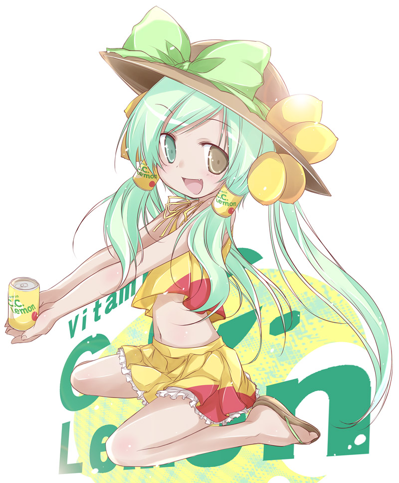 :d, aqua_hair, c.c._lemon, c.c._lemon_(character), can, character_name, fang, hair_tubes