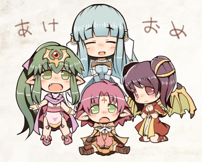 :d, akeome, blue_hair, cape, character_request, chibi, chiki, closed_eyes