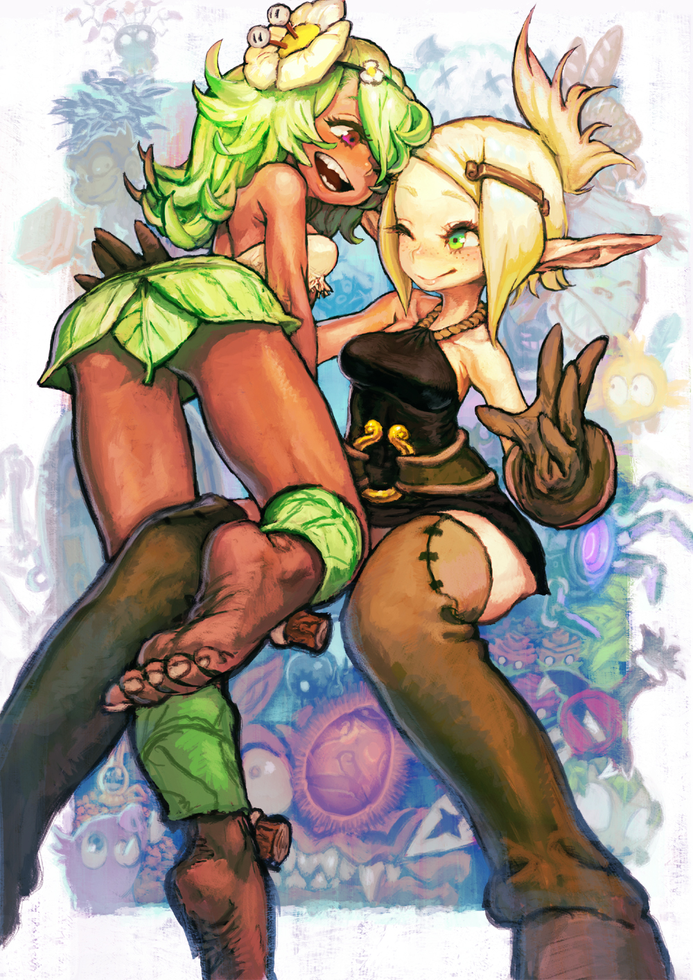 amalia_sheran_sharm, ankle_wraps, ass, barefoot, blonde_hair, boots, breasts, dark_skin