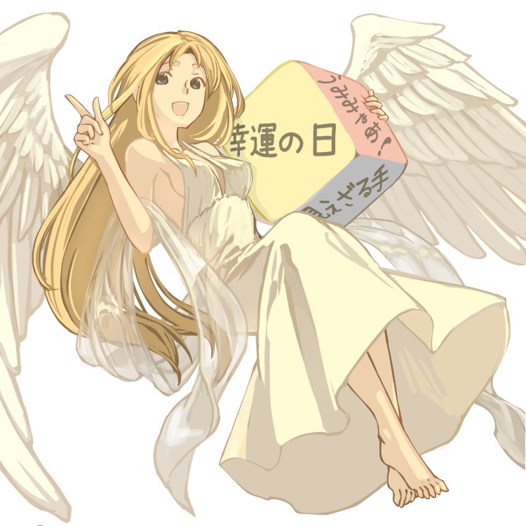 barefoot, blonde_hair, dice, dress, ehekatl_of_luck, elona, feet, goddess