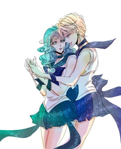 bishoujo_senshi_sailor_moon, blonde_hair, elbow_gloves, gloves, hand_holding, holding_hands, kaiou_michiru, multiple_girls