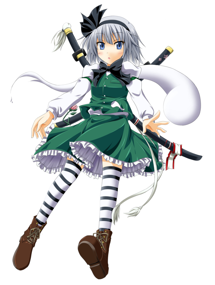 boots, flower, ghost, hairband, highres, konpaku_youmu, konpaku_youmu_(ghost), myon