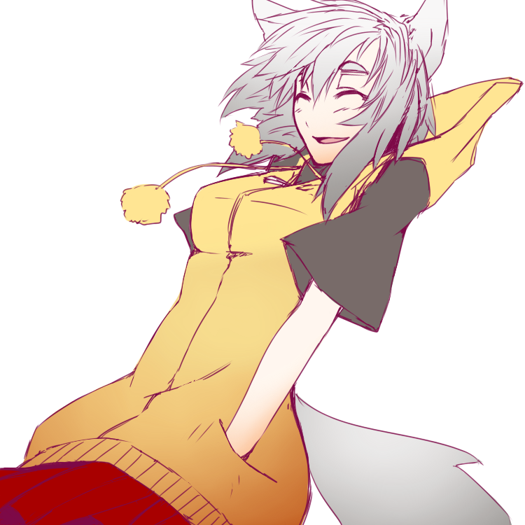 alternate_costume, animal_ears, bust, closed_eyes, contemporary, eyes_closed, hands_in_pockets, hood