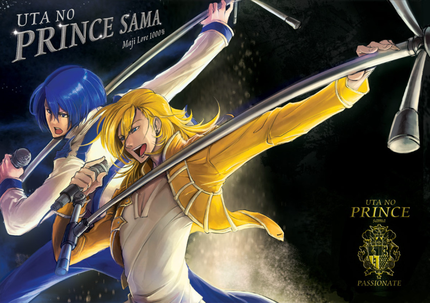 blonde_hair, blue_eyes, blue_hair, hijirikawa_masato, jinguuji_ren, lanbow2000, male, microphone
