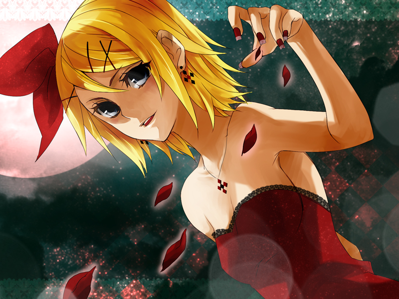 blonde_hair, blue_eyes, dress, earrings, flamenco, hair_ornament, hair_ribbon, hairclip