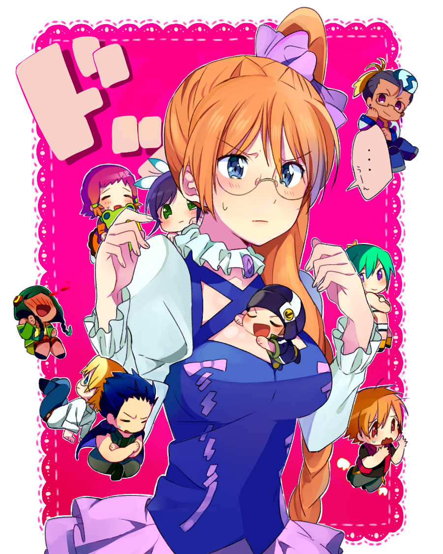 andy_w_hall, aquarion_(series), aquarion_evol, black_hair, blonde_hair, blue_eyes, blue_hair, blush