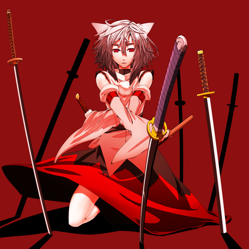 animal_ears, detached_sleeves, highres, icf, inubashiri_momiji, katana, kneehighs, mazuka_kei