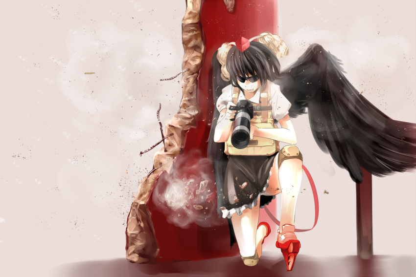 black_hair, camera, hat, misty, shameimaru_aya, short_hair, sunglasses, touhou