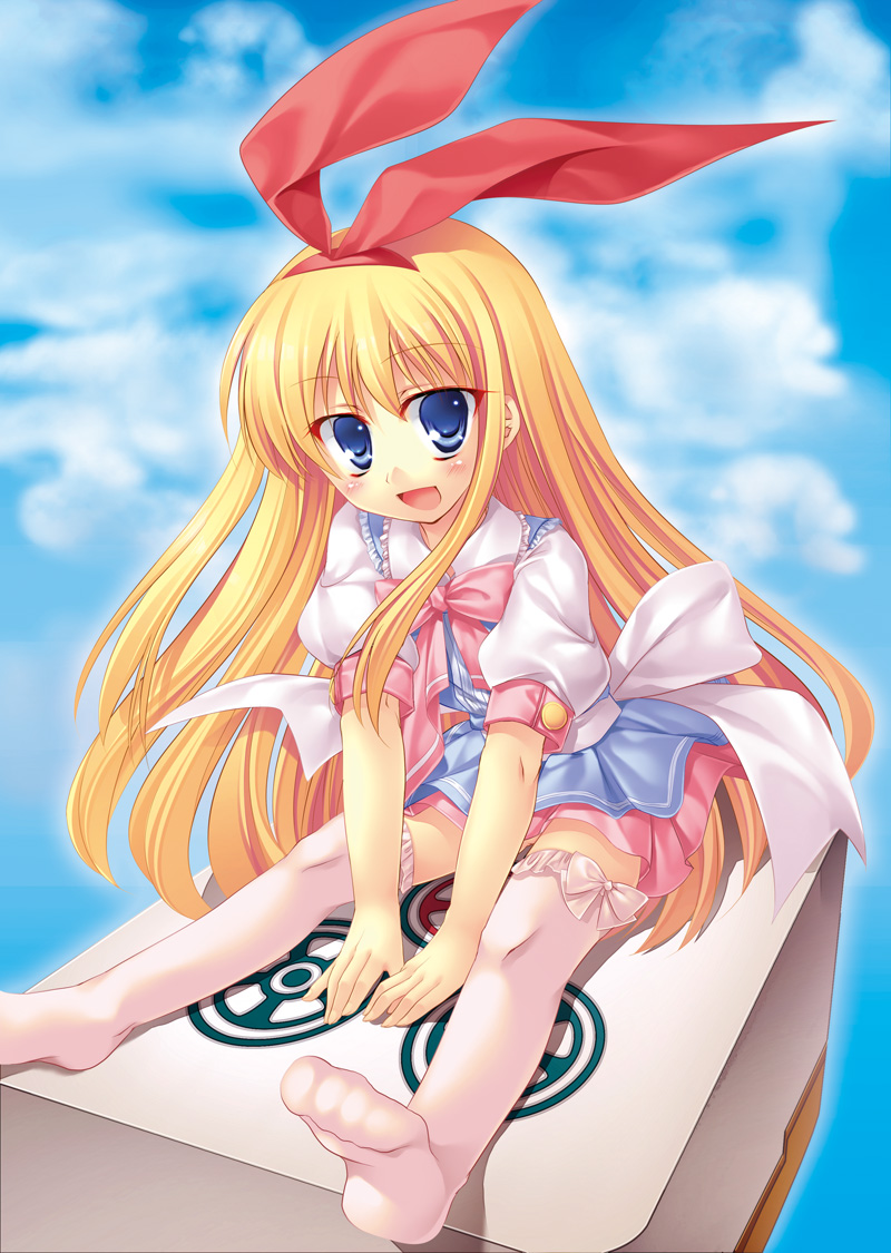 bad_id, blonde_hair, blue_eyes, blush, bow, hairband, long_hair, mahjong