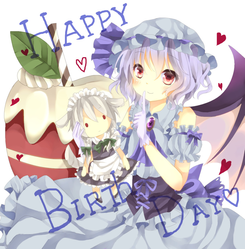 animal_ears, bat_wings, blue_hair, character_doll, dog_ears, doll, gloves, happy_birthday