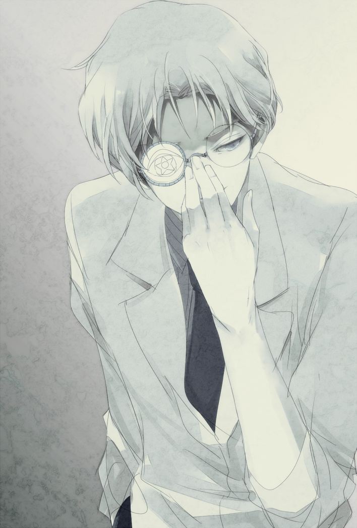 adjusting_glasses, bishoujo_senshi_sailor_moon, evil, glasses, grey, male, saki_(hxaxcxk), solo