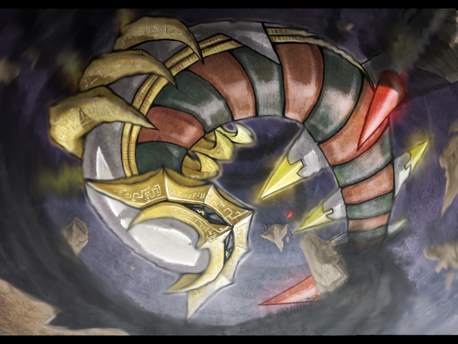1boy, amastroph, giratina, kouki_(pokemon), no_humans, pokemon, pokemon_(creature), pokemon_(game)