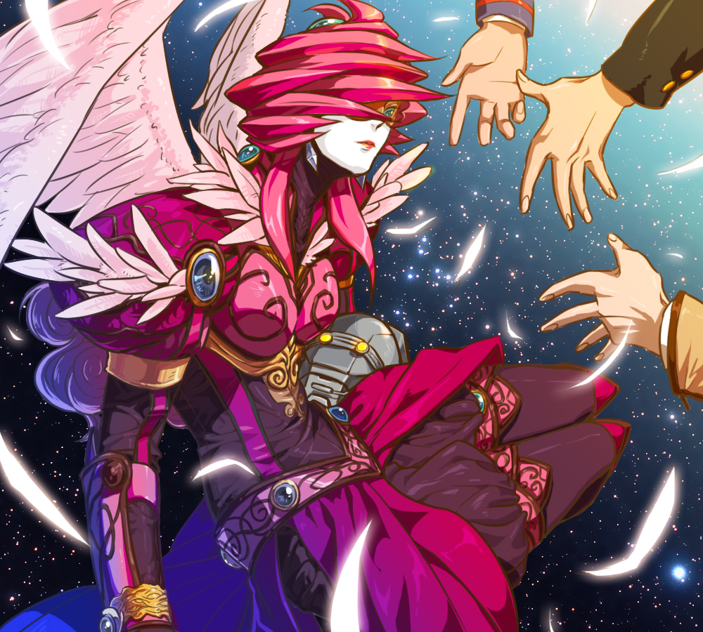 feathers, gento, kamen_rider, kamen_rider_fourze_(series), kisaragi_gentarou, male, mask, multiple_boys, sakuta_ryuusei, utahoshi_kengo, virgo_zodiarts, wink