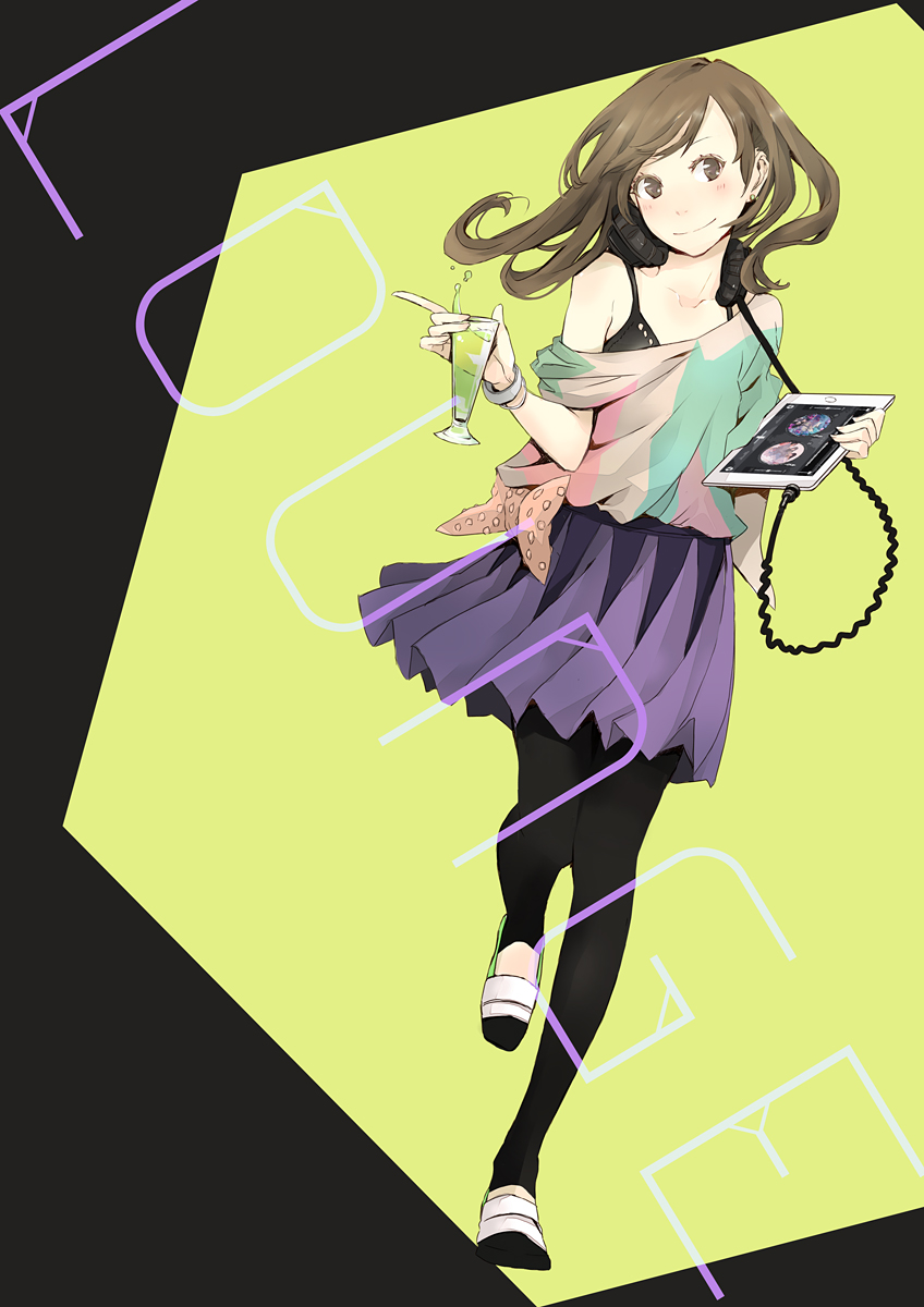 bad_id, black_legwear, blush, bow, bracelet, brown_eyes, brown_hair, colored_eyelashes