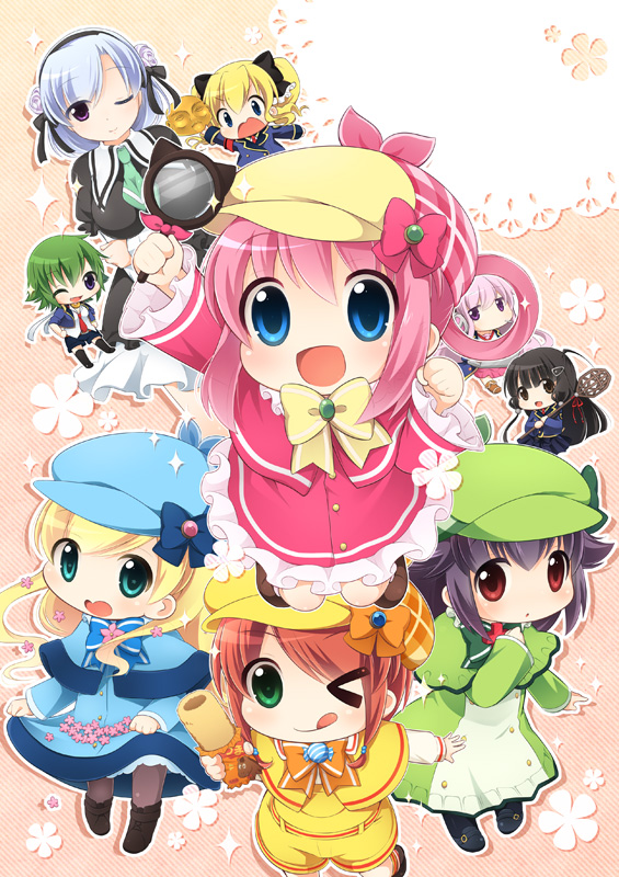 >_o, :d, ;q, akechi_kokoro, chabacha, cordelia_glauca, deerstalker, hasegawa_hirano