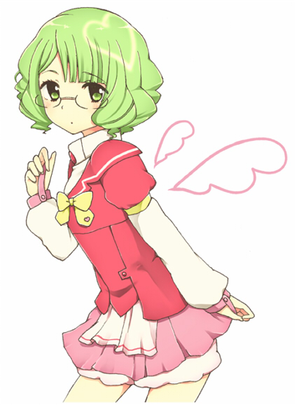 akb0048, bow, curly_hair, glasses, green_eyes, green_hair, heart, hi_(jaloplu)