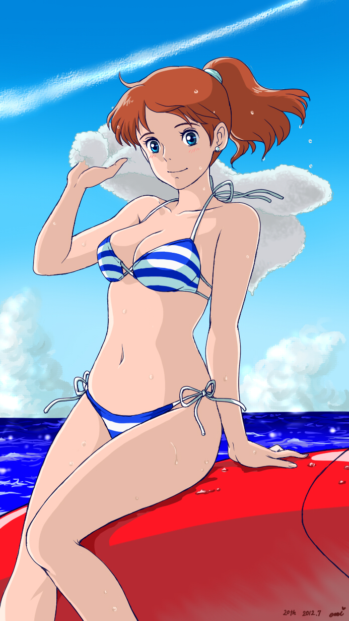 blue_eyes, brown_hair, emi_(green_wave), fio_piccolo, highres, kurenai_no_buta, long_hair, ponytail